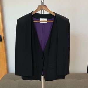 Halston Heritage Black Cape Blazer with Purple Lining